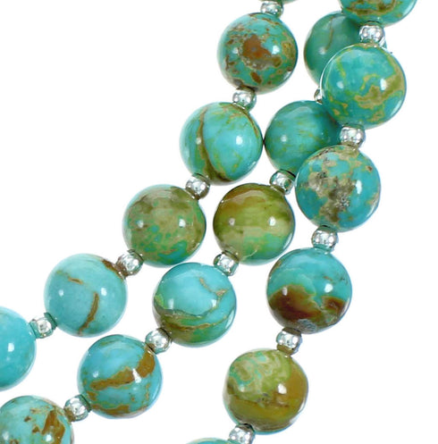 Turquoise Coral 3-Strand Sterling Silver Bead Necklace RX115206